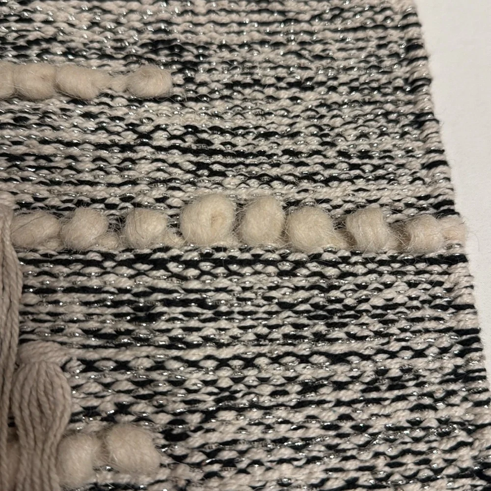 Handcrafted Cream Black and Silver Wall HangingTassel Pyramid